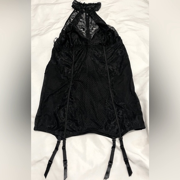 Sz S/M la vie en rose babydoll chocker  lingerie lace open back mesh dress NWT - Picture 3 of 9